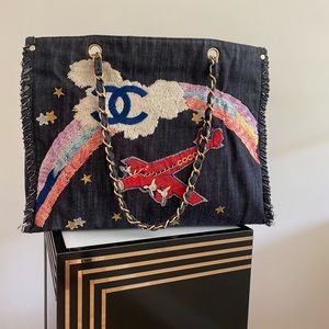 Chanel Airplane Denim Rainbow Tote Bag